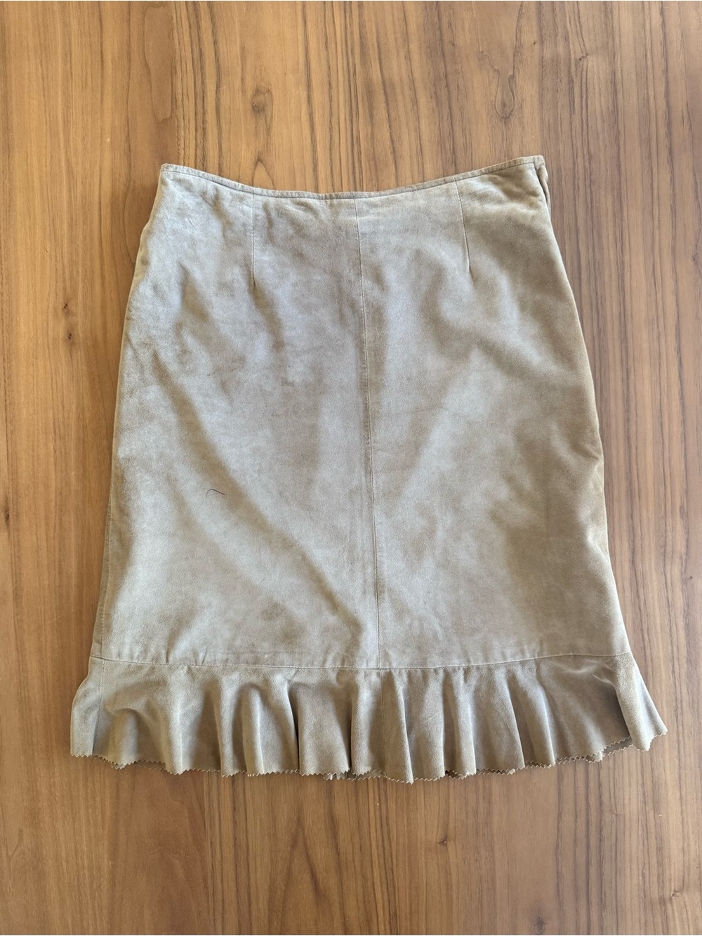 Anthropologie Ruffle-Hem Suede Skirt